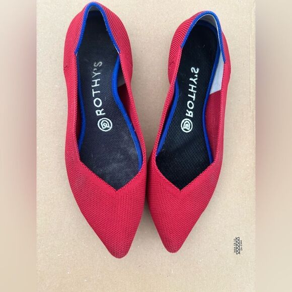 Rothy's Red Textile The Point Ballet Flats pointy toe loafers slip in shoes - Picture 1 of 8
